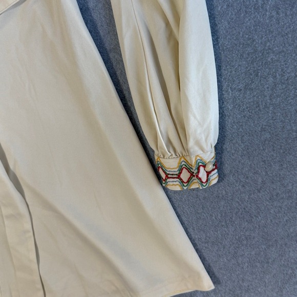 Vintage 70s Cream Embroidered Square Neck Mini Dress Long Sleeve Boho Style 5600 - Picture 8 of 16